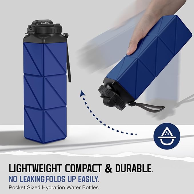 Collapsible Water Bottles 20.6oz Foldable Water Bottle BPA Free Reusable Lightweight LeakProof Travel Silicone Water Bottles for Travel Gym Hiking Camping (Upgrade Dark Blue)