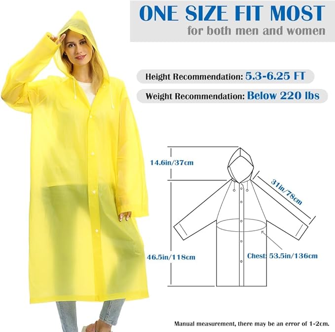 Opret 2 Pack Raincoats for Adults Reusable, EVA Rain Ponchos Lightweight Rain Coat Waterproof Rain Gear for Men and Women