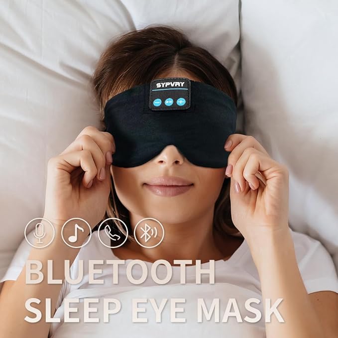 Sleep Mask Bluetooth 5.4 Headphones Soft Wireless Headband Eye Mask Blackout with Microphone (Black M)