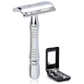 BAILI Classic 3-Piece Double Edge Safety Razor Wet Shaving for Men Women with Platinum Blade and Mirrored Travel Case BD176