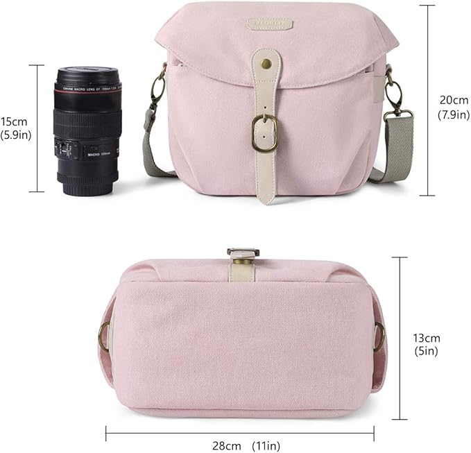 BAGSMART Camera Bag, SLR DSLR Canvas Crossbody Camera Case, Compact Camera Shoulder Bag with Rain Cover for Women and Men, Pink