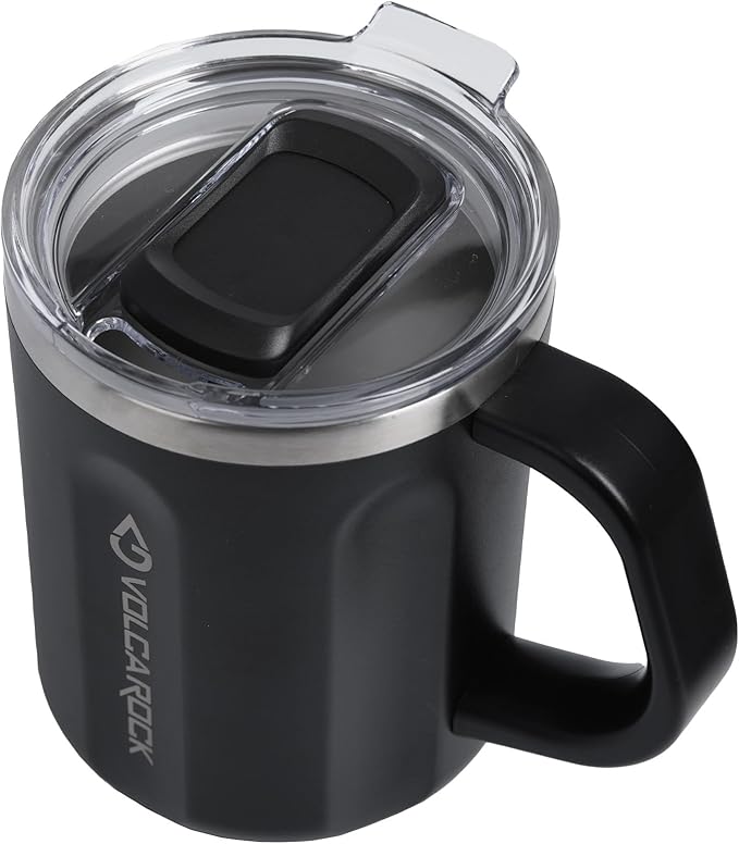 Stainless Steel Coffee Mug with Handle, 16 oz Double Wall Vacuum Insulated Travel Mug Tumbler With Slider Lid, Great Tea Mug for Men and Women (Black)