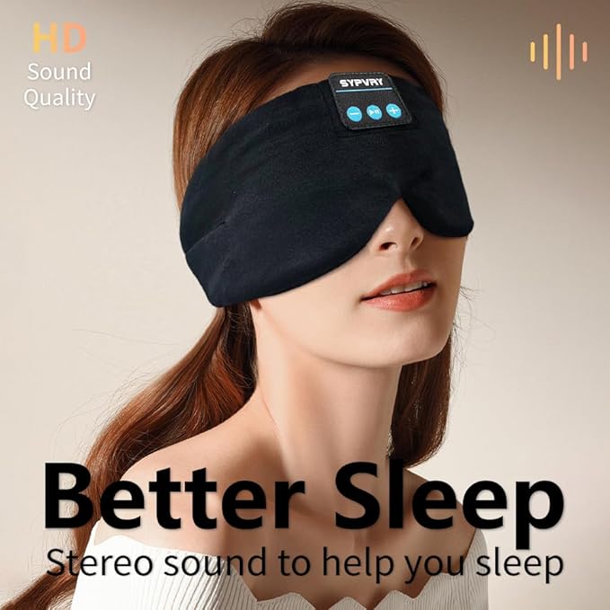 Sleep Mask Bluetooth 5.4 Headphones Soft Wireless Headband Eye Mask Blackout with Microphone (Black M)