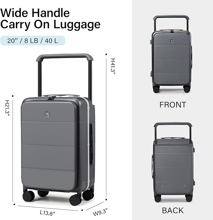 Hanke Top Opening Carry On Luggage, 20 Inch Zipperless Aluminum Frame Wide Handle Luggage, All-PC Hard Shell Trunk Suitcase with Spinner Wheels, TSA Airline Approved (Graphite Grey, 40L)