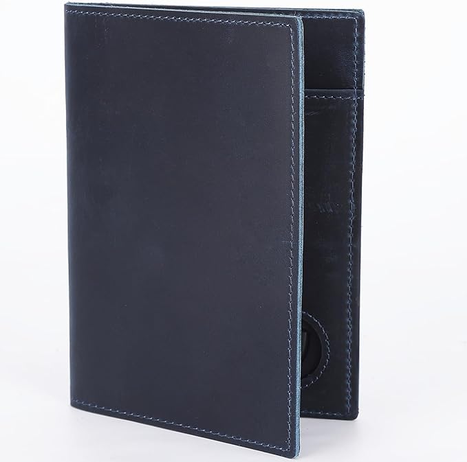 STAR VISTA Albatross Leather Travel Passport Holder, Minimalist Design, Full Grain Leather Case for Women and Men - Slim Passport Wallet, Bifold, RFID Blocking, with AirTag Holder, Navy Blue
