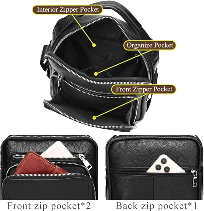 KPYWZER Genuine Leather Shoulder Bag Small Men Messenger Pack Handbag Sling Crossbody Bag Man Purse for Business