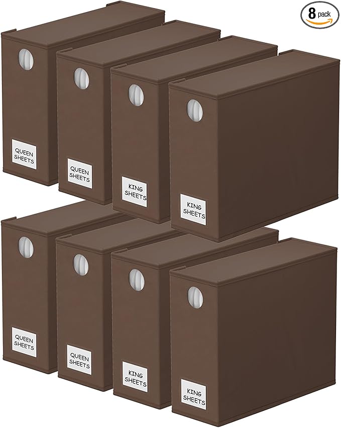 SpaceAid 8 Pack Bed Sheet Organizers and Storage, Foldable Linen Closet Organizer, Set Folder Keeper With Window XL (Queen & King Size) Bedding Container (Brown)