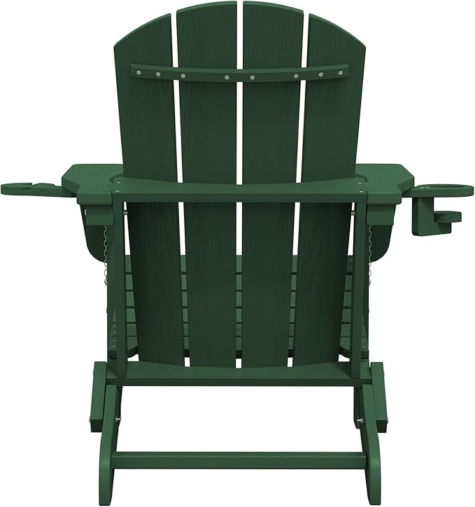SERWALL Adirondack Chair with Cup Holders - Composite Adirondack Chairs Set of 8 HDPE Outdoor Chairs All Weather Use- Green