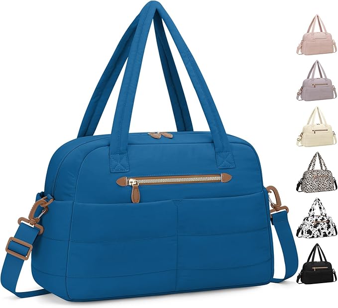 Travel Duffle Bag,Puffer Carry On Duffel Bag with Laptop Compartment Waterproof Overnight Weekender Bags for Women Large Hospital Tote Bags for Labor and Delivery(Medium,Blue)