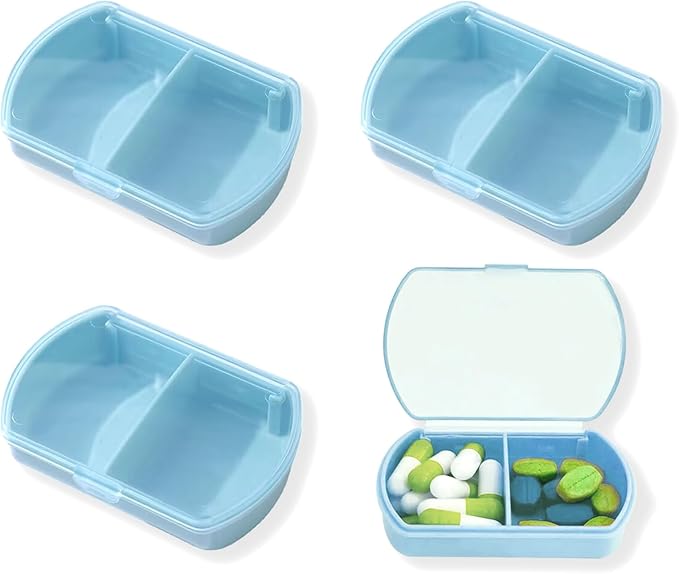 4PCS Small Pill Case Travel Pill Box Cute Pill Organizer for Purse Portable Daily Medicine Organizer 2 Compartment Pill Holder for Vitamins, Fish Oil, Supplements