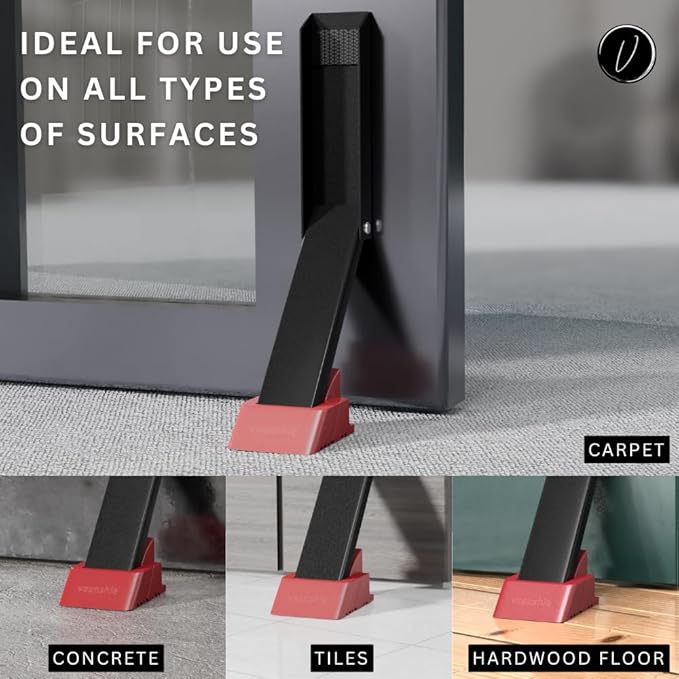 Door Stop, No Drill Door Stopper - Kickdown Doorstop for Home, Glass Doors, & Outdoors, Easy to Install Doors with Self Adhesive Door Stopper, No Screw Flip Down Portable Door Stopper - Black