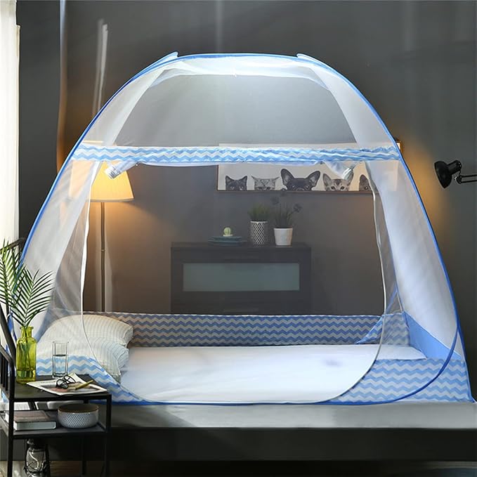 CdyBox Folding Mosquito Net Tent Canopy Curtains for Beds Home Bedroom Decor (Blue, 1.5X2.0m)