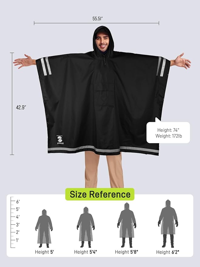 SaphiRose Hooded Rain Poncho Waterproof Raincoat Jacket for Men Women Adults