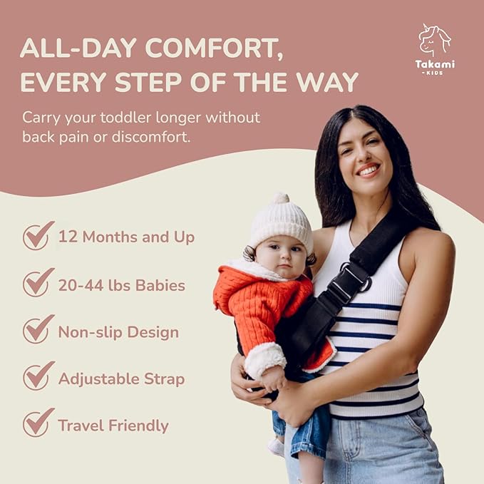 Ergonomic Lightweight Adjustable Toddler Sling Baby Carrier with Zipper Pockets Shoulder Padding Anti Slip Support for Travel Loving Dads and First Time Moms from 12 Months to 3 Years