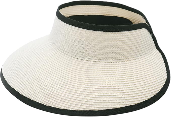 Joywant Womens Sun Visor Hats, Packable Wide Brim Ponytail Beach Hat Straw Visor Summer Beach Vacation Essentials for Womens
