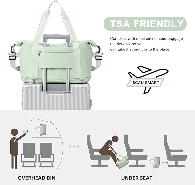 Travel Duffel Bag, Sports Tote Gym Bag, Shoulder Weekender Overnight Bag for Women