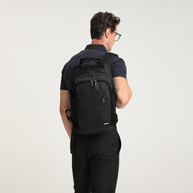 Kono Carry on Backpack, 16" Airplane Approved Under Seat Travel Backpack for Men and Women, Waterproof Lightweight Daypack for Flight 20L (Black, Small)