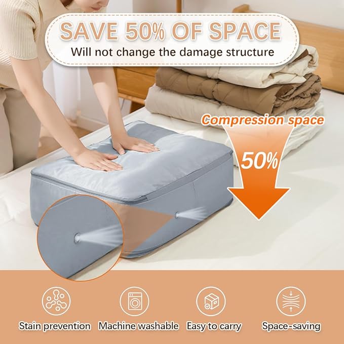 3PCS XL Ultra Space Saving Bags self compression organizer bags space saver bags for comforters storage bag organizer for blankets bedding clothes (Blue-3PCS)