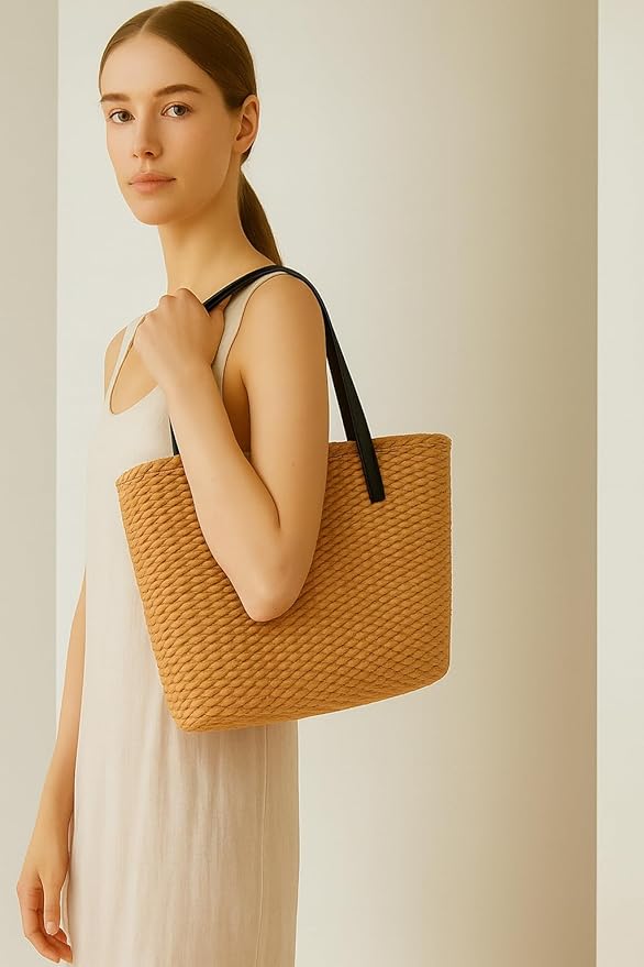 YXILEE Straw Bags For Women | M Size Travel Straw Totes Bag Woven Summer Handmade Shoulder Bag Handbag