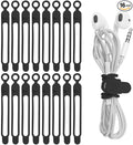 Nearockle 16Pcs Silicone Cable Straps Wire Organizer for Bundling Earphone, Phone Charger, Computer Cords, Reusable Cable Ties Cord Organizer in Home,Office,Kitchen,School(Black)
