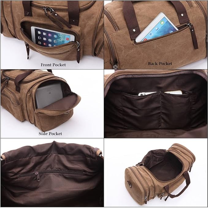 Duffle Bag for Travel, Large Canvas Duffel Bag for Travelling Overnight Weekender Bag Carry On Bag for Men Women Grey