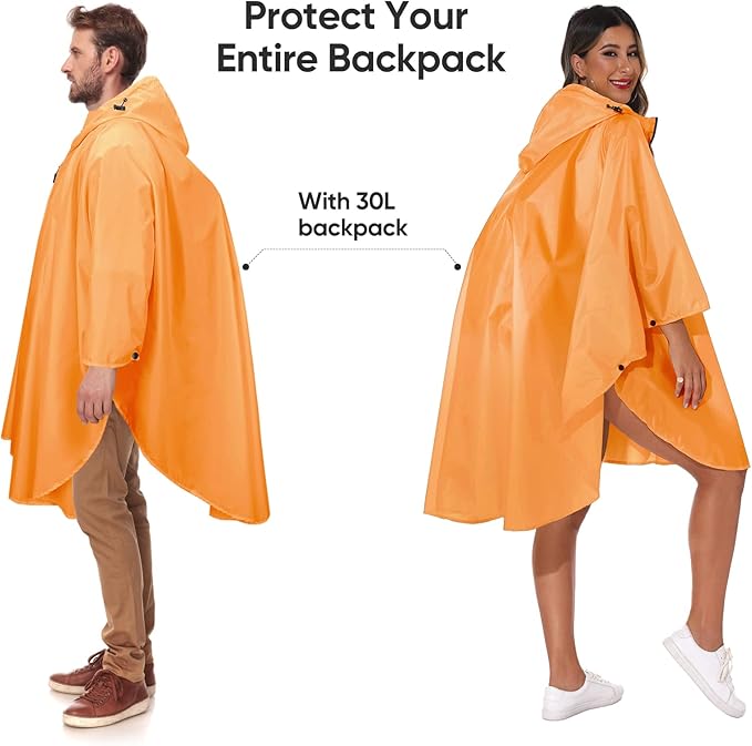 PTEROMY Hooded Rain Poncho for Adult with Pocket and Zipper, Waterproof Lightweight Raincoat for Men and Women