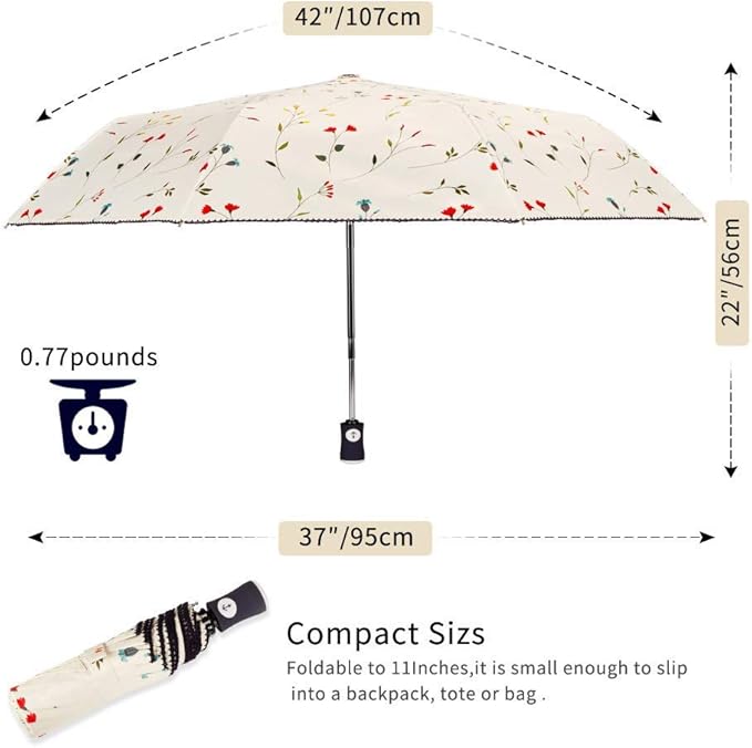 Cuby UV Sun Umbrella Compact Folding Umbrella lightweight Portable Manual Travel Umbrella for Rainproof & 99% UV Protection with Black Anti-UV Coating