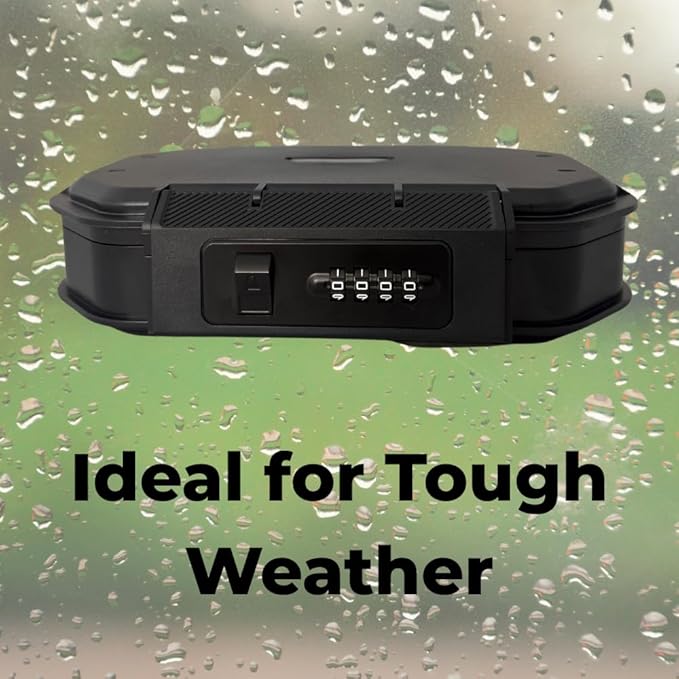 Portable Security Lock Box with Combination Lock, Waterproof Travel Safe Case with Steel Cable, Black. Box with Combination Ideal for Outdoors, Camping, Beach, dorms.