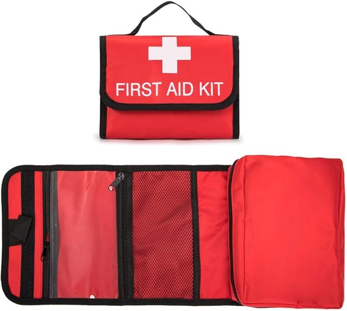First Aid Bag Tote Empty Small First Aid Kit Bag Outdoor Travel Rescue Pouch First Responder Medicine Bag Pocket Container for Car Home Office Sport Outdoors (Red Foldable)