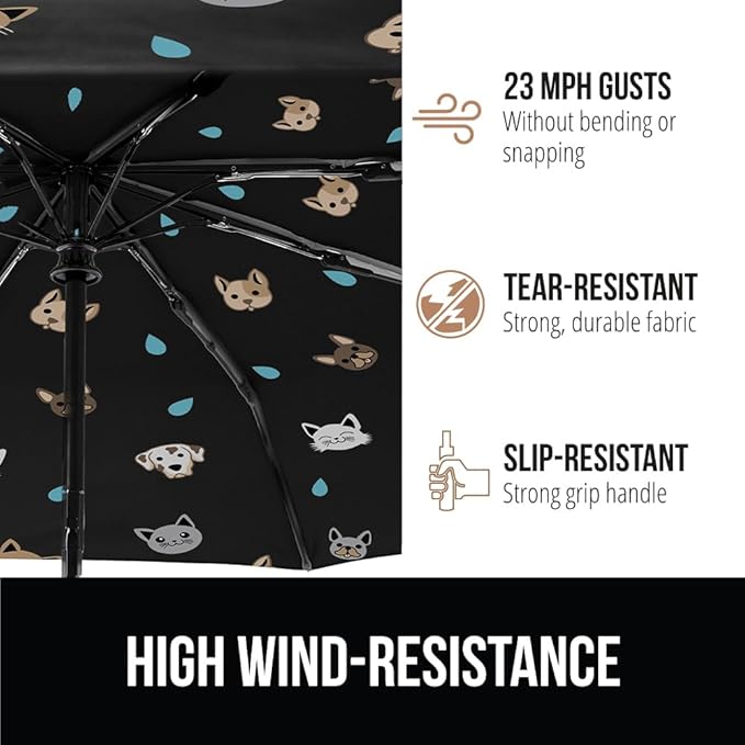GORILLA GRIP Strong Stick Umbrella for Rain, Compact Travel One-Click Automatic Open Close, Lightweight, Portable, US Designed Reinforced Fiberglass Ribs, Wind Resistant, Easy Collapse, Cats Dogs
