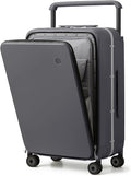 mixi Checked Luggage Wide Handle Luxury Design Rolling Travel Suitcase PC Hardside with Aluminum Frame Hollow Spinner Wheels, with Cover, 24 inch, Rock Grey
