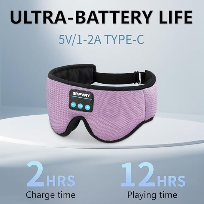 Sleep Mask Bluetooth Headphones Soft Wireless Headband Eye Mask Blackout with Microphone (Purple)