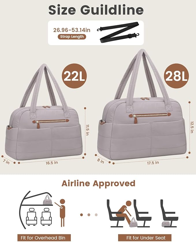 Travel Duffle Bag,Puffer Carry On Duffel Bag with Laptop Compartment Waterproof Overnight Weekender Bags for Women Large Hospital Tote Bags for Labor and Delivery(Large,Khaki Gray)