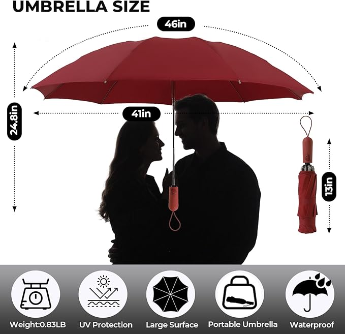 Compact Inverted Travel Umbrella, Automatic Open Close, 9-Rib 46 Inch Windproof Umbrella, Waterproof UPF 50+, Portable Umbrellas for Men, Women, Travel, and Daily Use