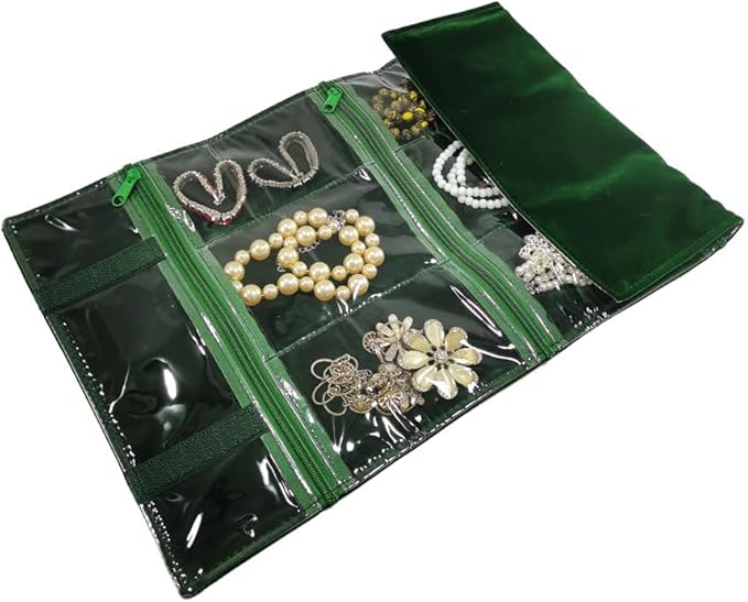 Travel Jewelry Roll Bag Portable Organizer Pouch With Grids&PVC Cover Storage Bags for Necklace, Bracelet, Bracelet,Ring, Badge, Pendant