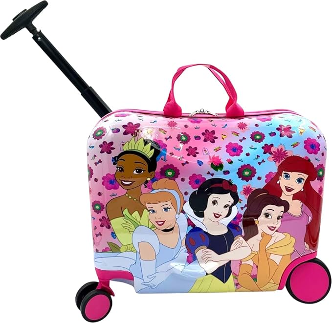 Fast Forward Ride-On 18"" Suitcase For Kids/Tow-Along Toddler Carry-On Luggage With Wheels (Princess), Large