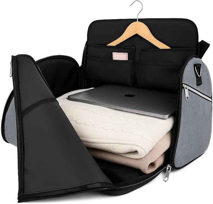 Convertible Garment Bag for Travel – 2 in 1 Carry On Duffel Suit Bag with Shoulder Strap – Hanging Weekender Suitcase for Men & Women, Ideal for Business & Overnight Trips