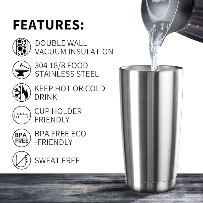 20oz Tumbler Bulk Stainless Steel Vacuum Insulated Tumblers with Lid Double Wall Travel Mug, Powder Coated Coffee Cup, Suitable for Ice Drinks and Hot Beverage (Stainless steel 12pack)