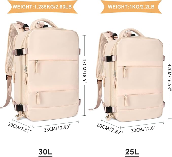 coowoz Large Casual Travel Backpack For Women Men,Carry On Rucksack Flight Approved,Hiking Waterproof Outdoor Sports Daypack Fit 15.6 Inch Laptop Shoes Compartment (Beige)