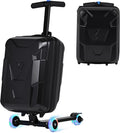 smilesun Scooter Suitcase for Kids & Adults, Foldable Carry On Travel Luggage, Hardside Ride on Scooter Suitcase with LED Light up Wheels，Black