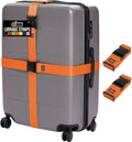 GORILLA GRIP Heavy Duty Adjustable Luggage Straps for Suitcases, Easy to Identify Travel Belt Connector Holds Suitcase Together, Extends Life of Bag, Strap Connects Two Bags, Accessories 2 Pack Orange