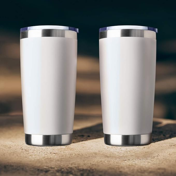 20oz Tumbler Bulk Stainless Steel Vacuum Insulated Tumblers with Lid Double Wall Travel Mug, Durable Powder Coated Coffee Cup, Suitable for Ice Drinks and Hot Beverage (White 12pack)