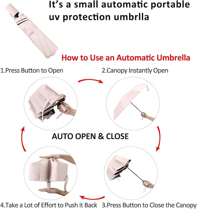 BAODINI Small UV Protection Travel Umbrella Compact for Rain and Sun UPF 50+ 41 inch Portable Umbrella for Women and Men