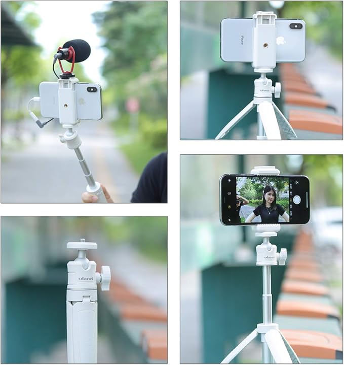ULANZI Extension Pole Tripod, Mini Selfie Stick Tripod Stand Handle Grip for iPhone 13 Pro Max Samsung OnePlus Google Smartphone Canon G7X Mark III Sony RX100 VII A6400 Cameras Vlogging (Off-White)