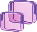 PACKISM 2 Pack Clear Toiletry Bags with Zipper, Water-resistant Cosmetic Bag, Clear Makeup Bag Fit Travel Essentials, Carry-on Travel Bag, Light Pinkish Purple