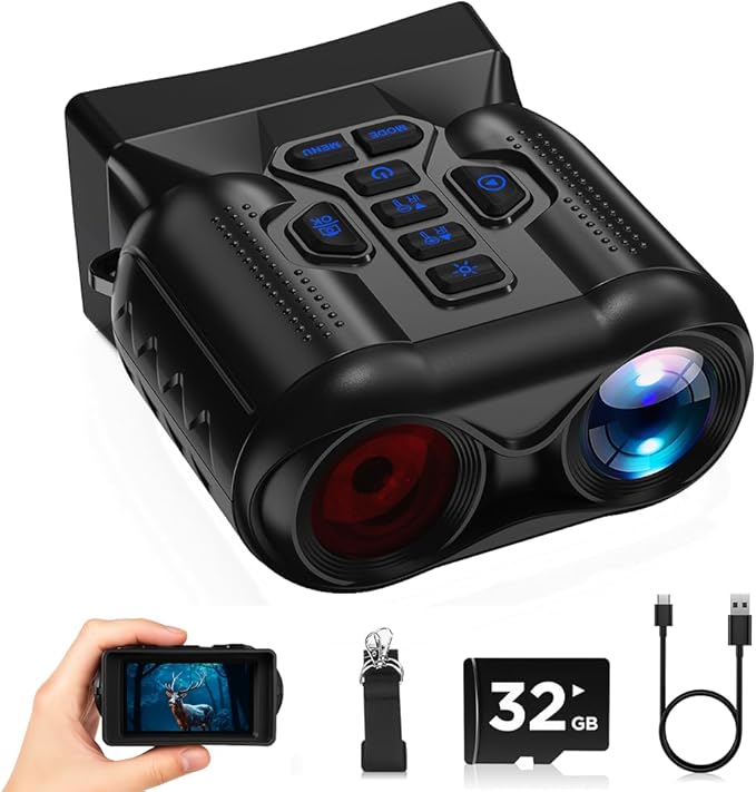 Night Vision Goggles,4K Night Vision Binoculars for Adults,Thermal Binoculars with 10X Zoom,9-Level Infrared,1000FT Infrared Range,32GB TF Card,Photo&Video Recording,Compact Design,Ideal Gifts for Men