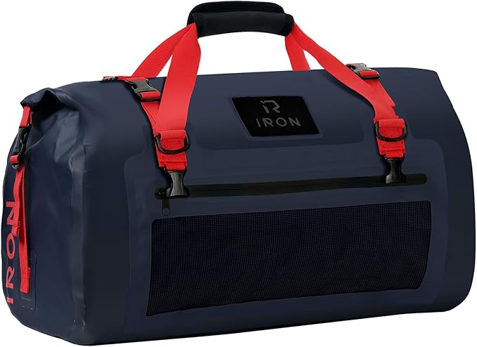 IRON JIA'S Motorcycle Dry Bag - Waterproof Duffle & Luggage Tail Bag Saddle Bags with Roll Top Closure, Shoulder Straps, Inner Pocket and Mesh Pocket (Navy Blue, 50L)