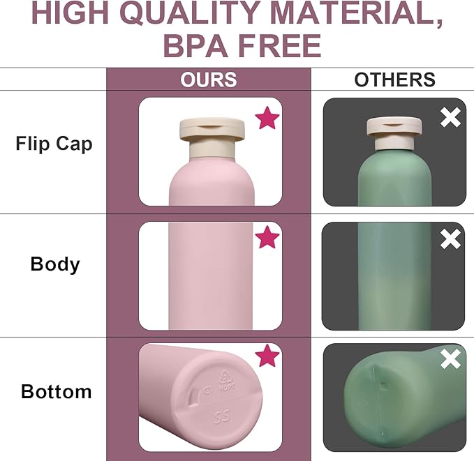 ASEVAT 10oz 4pack Refillable Travel Shampoo and Conditioner Bottles, Travel Size containers, Travel Bottle for toiletries, Squeeze Bottles with Flip Cap, Empty Plastic Leak Proof Travel Bottles