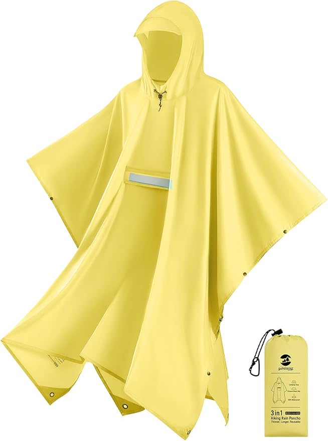 SaphiRose Extra Thick Hooded Rain Poncho Double Layer Waterproof Raincoat Jacket for Men Women Adults