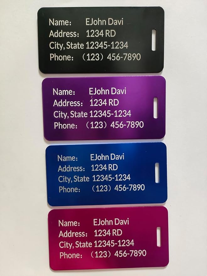 (5Pack Made in USA) Custom Personalized Luggage Tags-Customized Unique tag for Suitcase Backpack Travel,Bags (Purple (3.8×2))